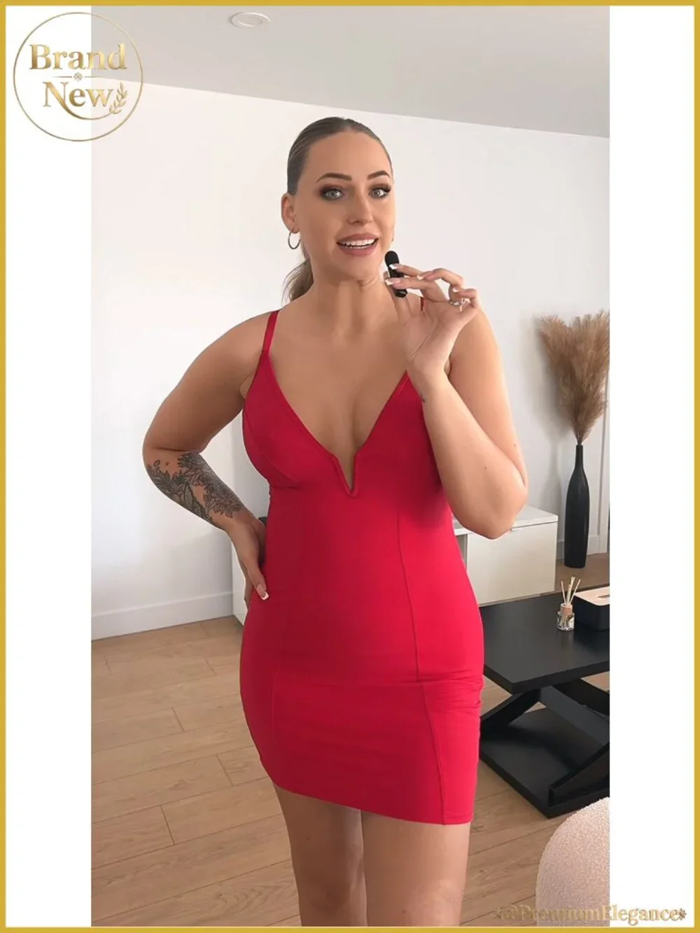 Deep V Neck Bodycon Mini Dress with Built-in Shapewear Slip Tummy Control Night
